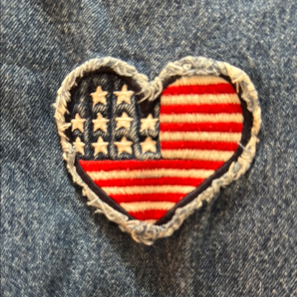 Expressions S/L Denim Dress Y2K Cotton Patriotic Heart Flag Americana Size 10 - Picture 2 of 10
